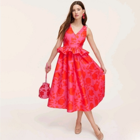 Kate Spade X Target Classic Rose Peplum Midi Dress Size 12 NWOT - Picture 3 of 9